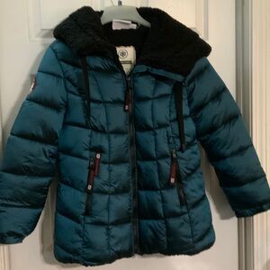 Teal Puffer Jacket with Black Accents